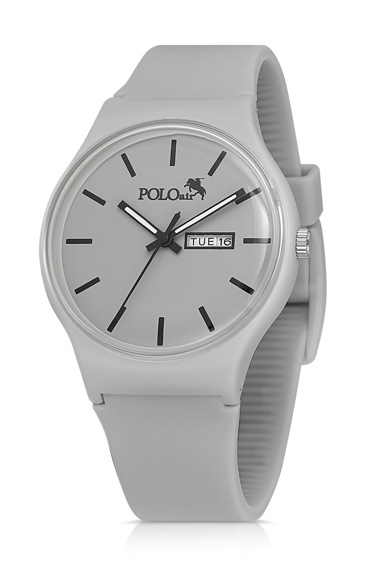 polo air Spor Unisex Silikon Kordon Gün Ay Takvimli Kol Saati Gri Renk PL-1555B3x