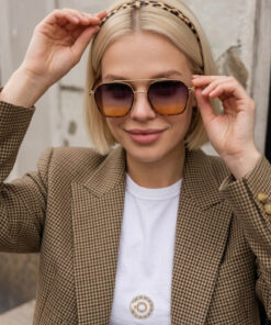 Eyesofia Ecş Unisex Uv400 Leopar Gold Çerçeveli Füme Sarı Cam Güneş Gözlüğü