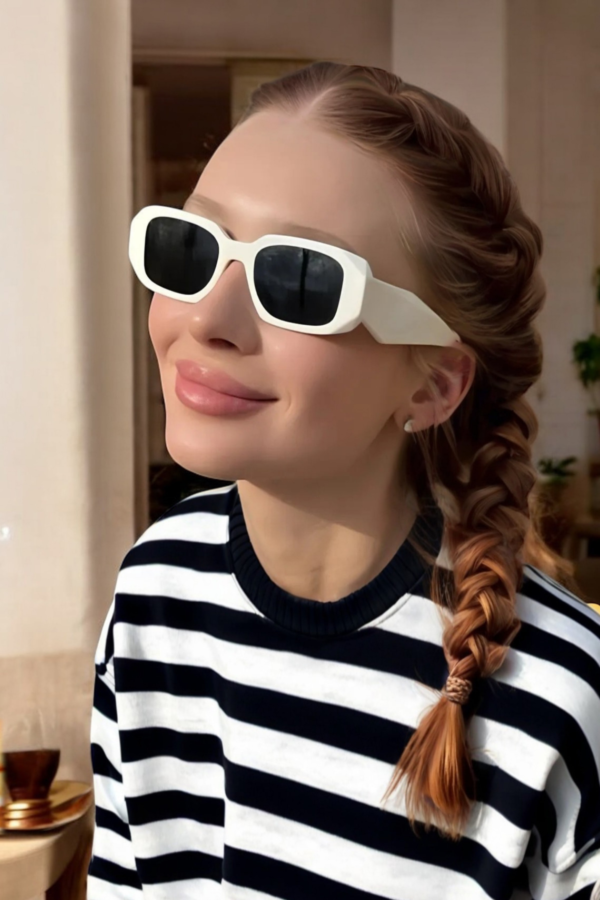 Chunky Frame Unisex Jen Beyaz Lüx Güneş Gözlüğü