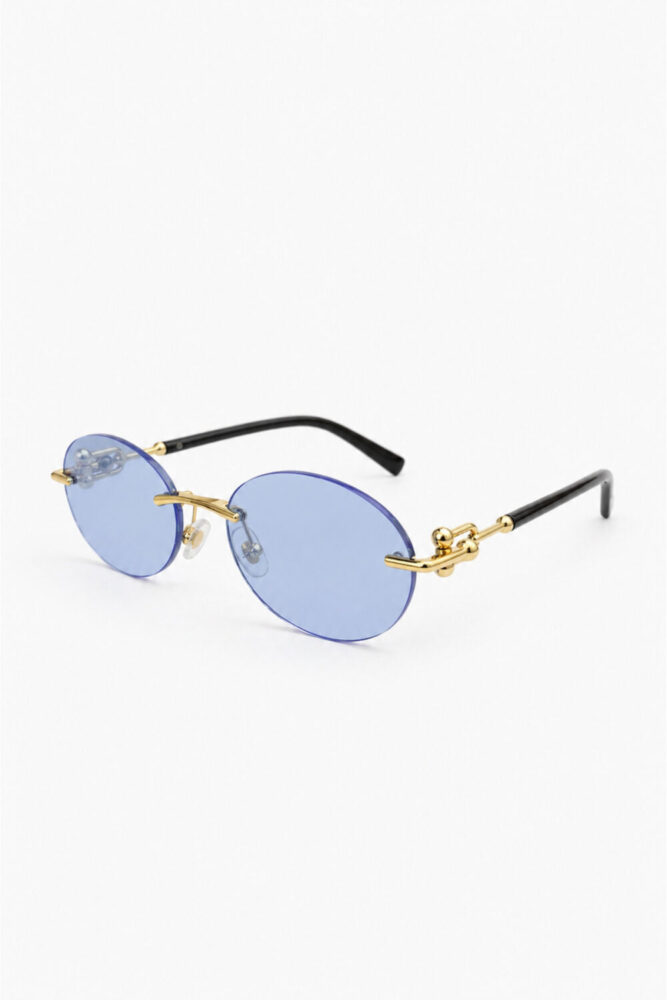 Eyesofia Cartiess Unisex Elips Mavi Gold Çerçeveli Ultra Hafif Uv400 Filtreli Güneş Gözlüğü - Görsel 3