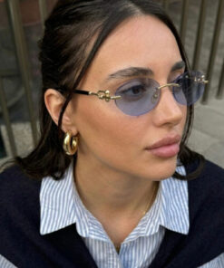 Alternative view of Eyesofia Cartiess Unisex Elips Mavi Gold Çerçeveli Ultra Hafif Uv400 Filtreli Güneş Gözlüğü