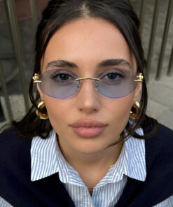 Eyesofia Cartiess Unisex Elips Mavi Gold Çerçeveli Ultra Hafif Uv400 Filtreli Güneş Gözlüğü
