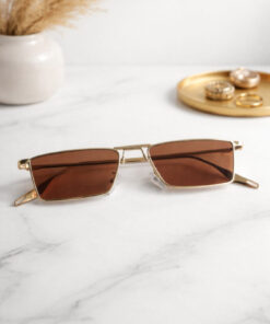 LOOKUP NEW Elsie Metal Gold Dikdörtgen Kare Çerçeve Kahverengi Aynalı Cam Unisex Uv400 Güneş Gözlüğü - Görsel 3