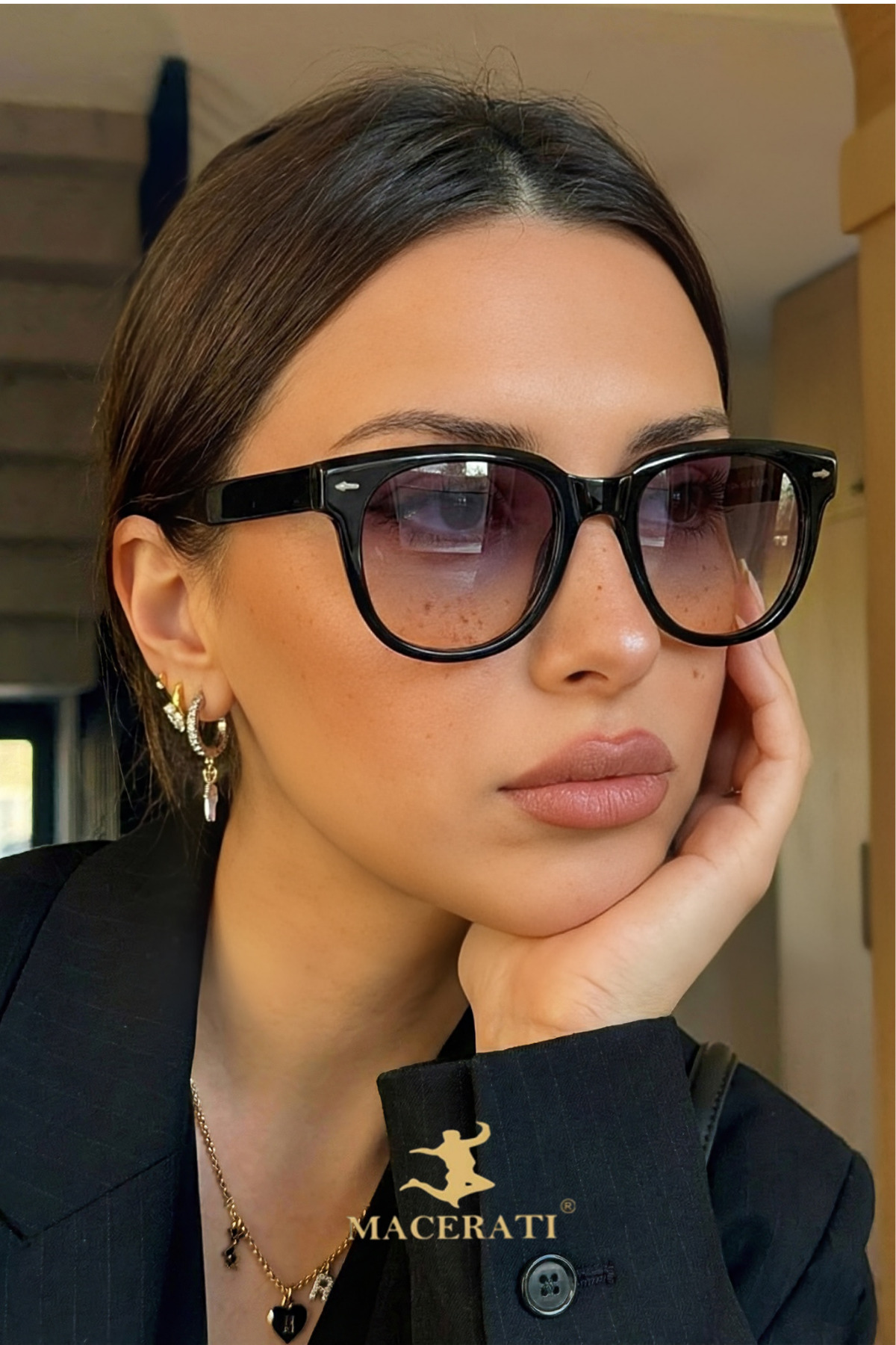 MACERATİ Ovallıs Unısex Siyah Oval Çerçeve Renkli Cam Güneş Gözlüğü