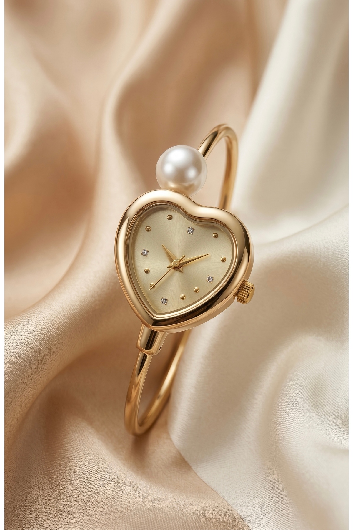 KLISHE Butik Kadın Çelik Saat Gold Renk Kalp Kasa İnci Detaylı Vintage Old Money Luxury Zarif Şık Kadın Kol Saati 2026