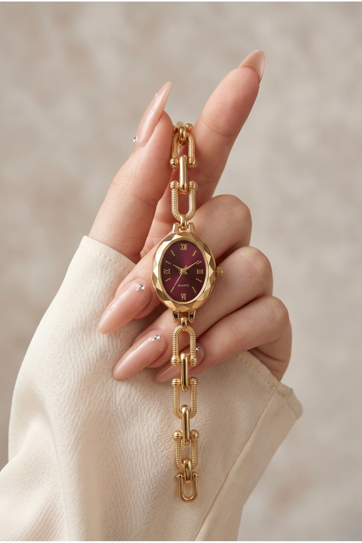 KLISHE Butik Tifany Kadın Çelik Saat Gold Renk & Bordo Kadran Vintage Old Money Lüks Zarif Şık Kadın Kol Saati 2026