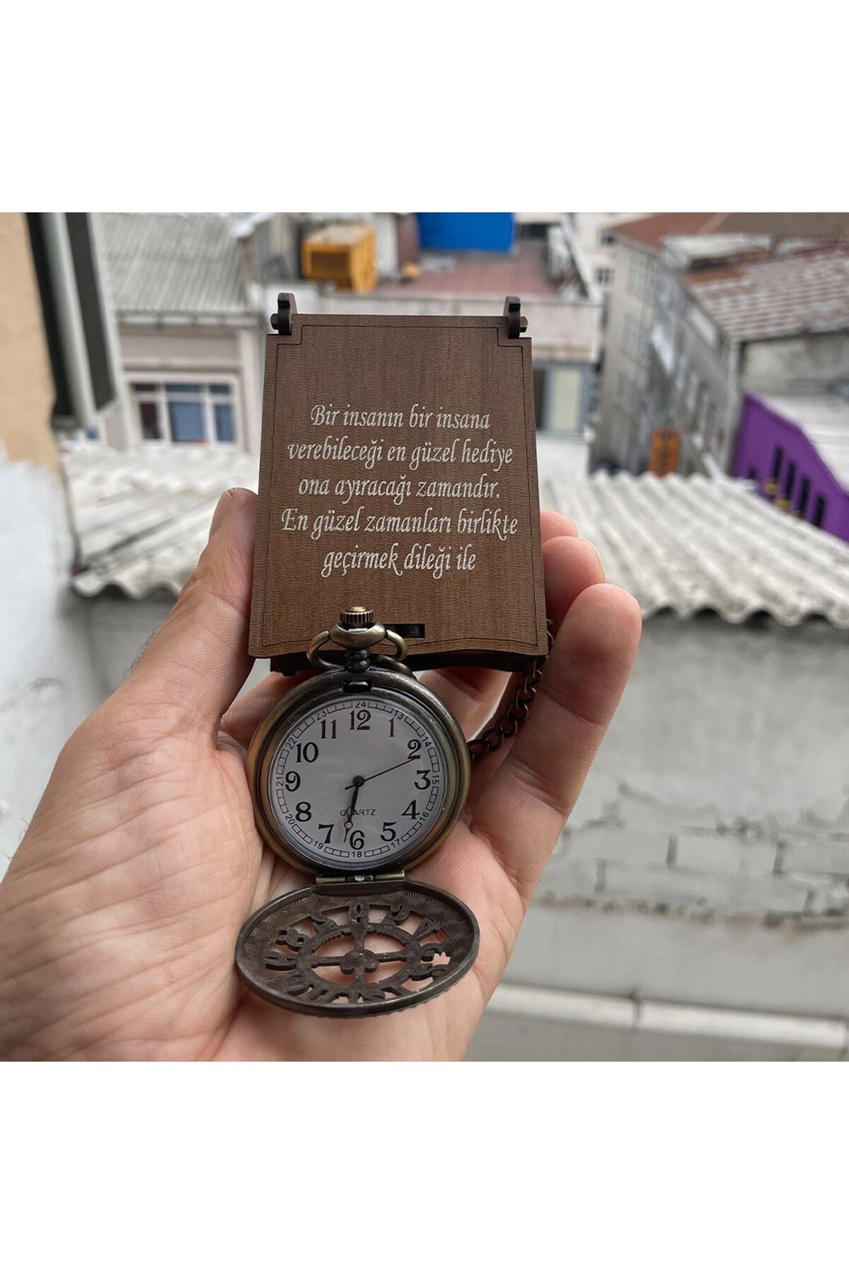 hediyesahibi Sayı Kabartmalı Zincirli Köstekli Cep Saati