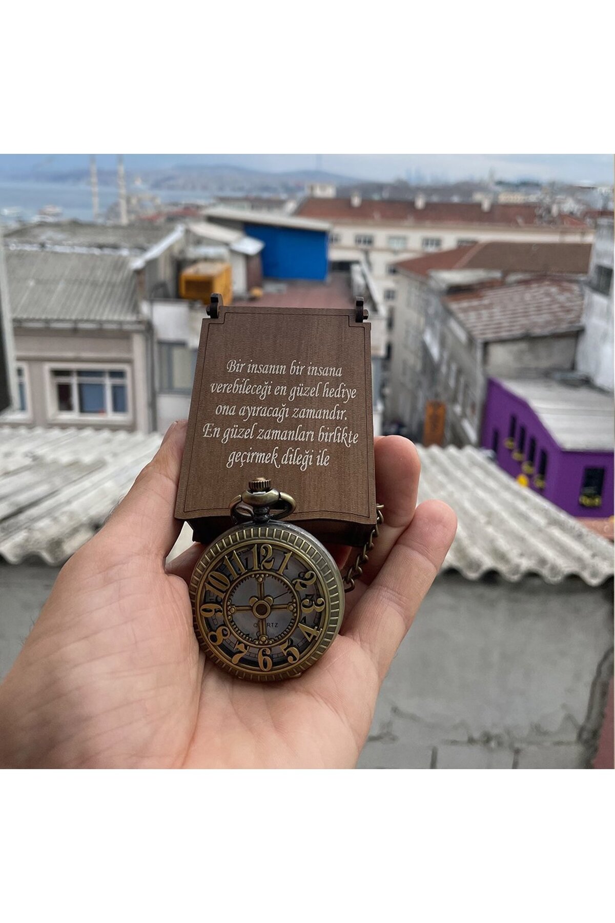 hediyesahibi Sayı Kabartmalı Zincirli Köstekli Cep Saati - Görsel 3