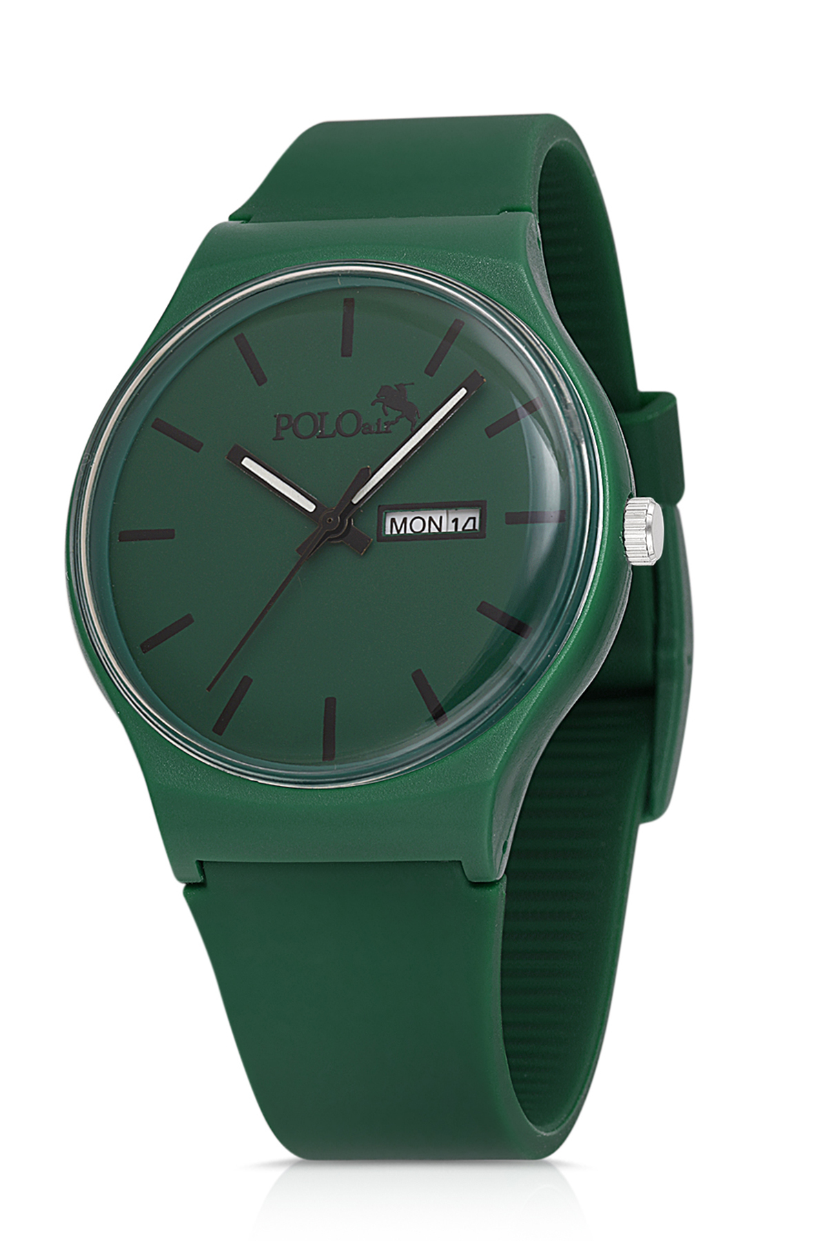 polo air Spor Unisex Silikon Kordon Gün Ay Takvimli Kol Saati Koyu Yeşil Renk PL-1555B9x