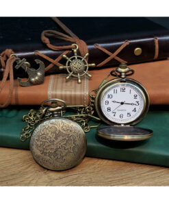Store Türk Bayraklı Kutulu Köstekli Cep Saati Zincirli Metal Vintage Saat - Görsel 3