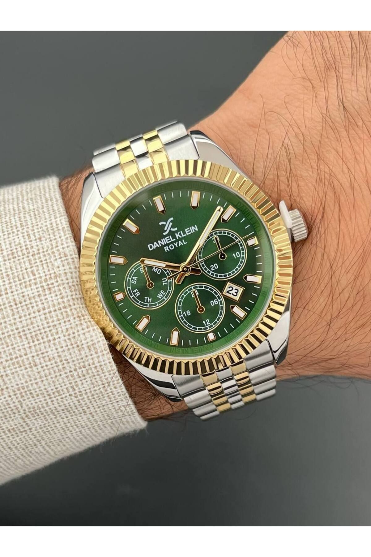 Daniel Klein Gold Yeşil Gümüş Renk 3 ATM Su Geçirmezlik Erkek Kol Saati Çelik Kordon