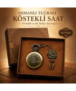 Alternative view of Store Osmanlı Tuğralı Kutulu Köstekli Saat Antik Tasarım Metal Cep Saati