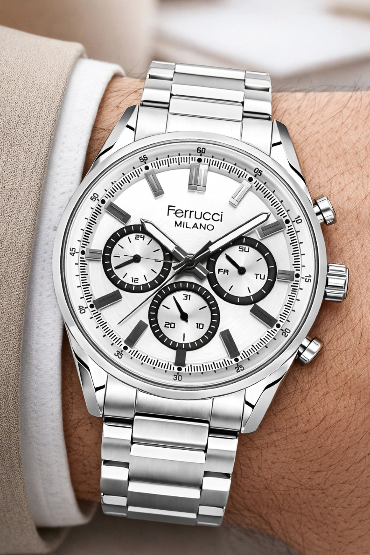 Ferrucci Function Erkek Kol Saati Gümüş Renk Çelik Kordon&Kasa 3 ATM Suya Dayanıklılık ZMFER041 - Görsel 3