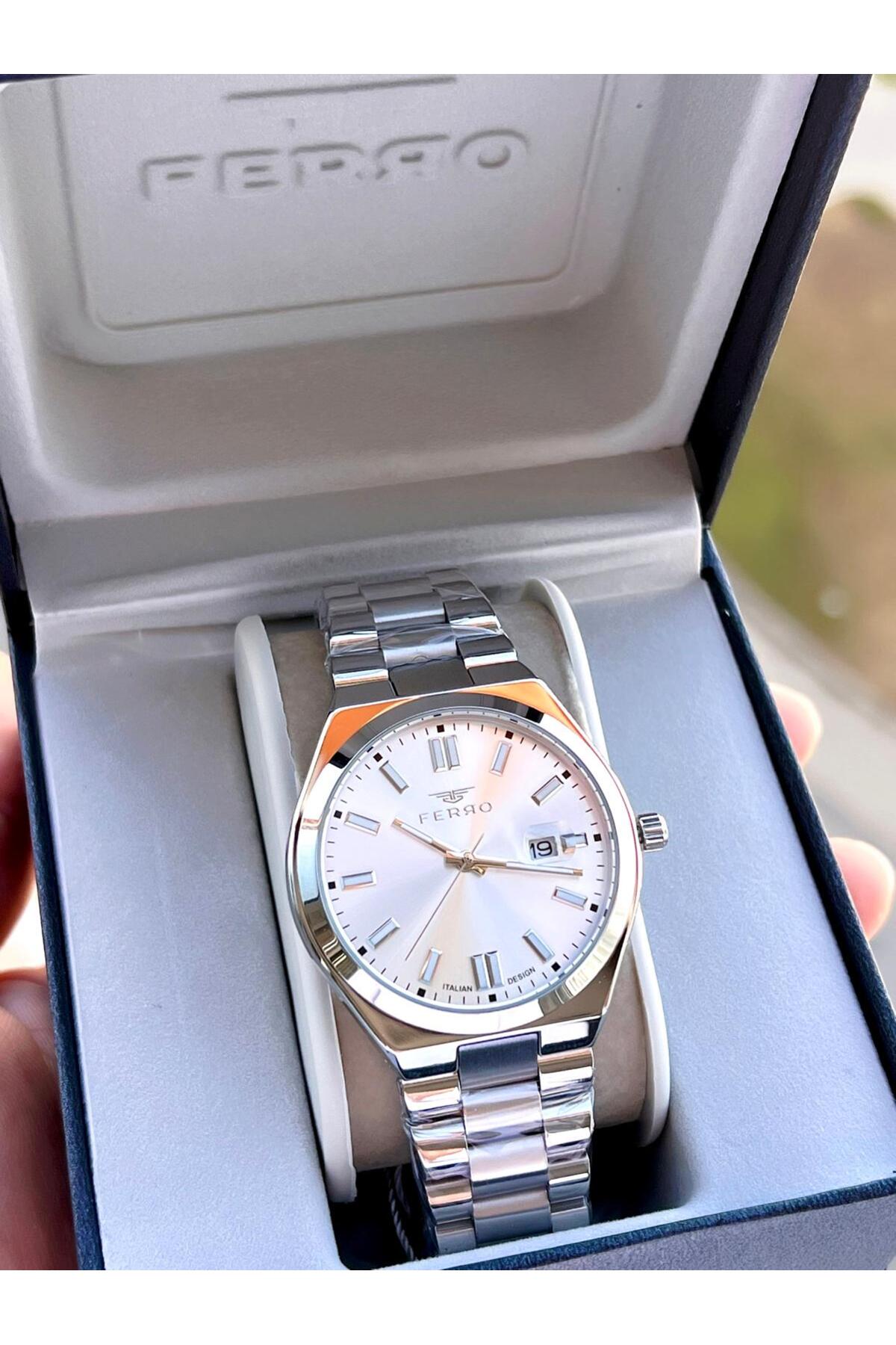 FERRO Çelik Kordon Nişan Ve Damat Saati Olarak ITALIAN DESIGN 3 Atm Erkek Kol Saati EFM40136-A1