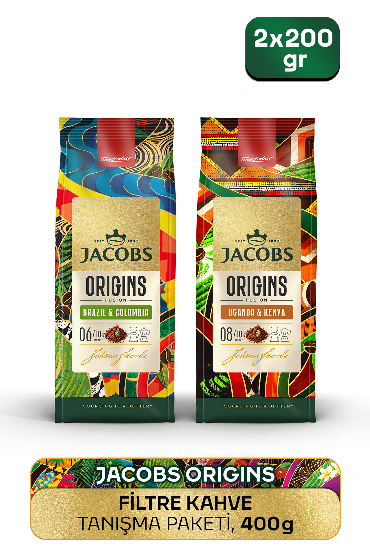 Jacobs Origins Brazil & Colombia + Uganda & Kenya Filtre Kahve 200gr 2'li Paket