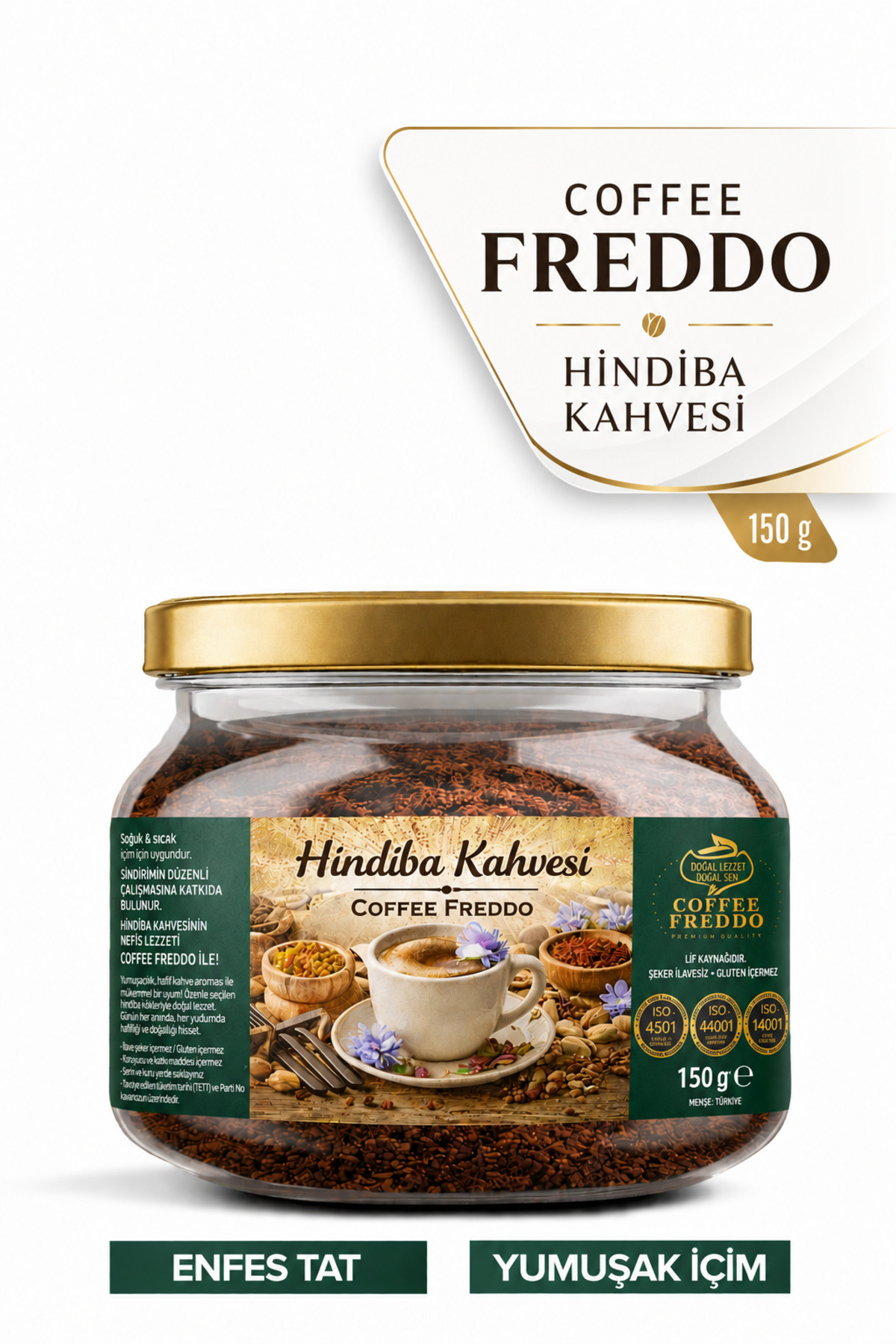 COFFEE FREDDO Hindiba Kahve Karahindiba Hindibağ Kahvesi Hindibakahve Kara Hindibağ 1 Aylık-(60 Kullanım) Net 150 gr