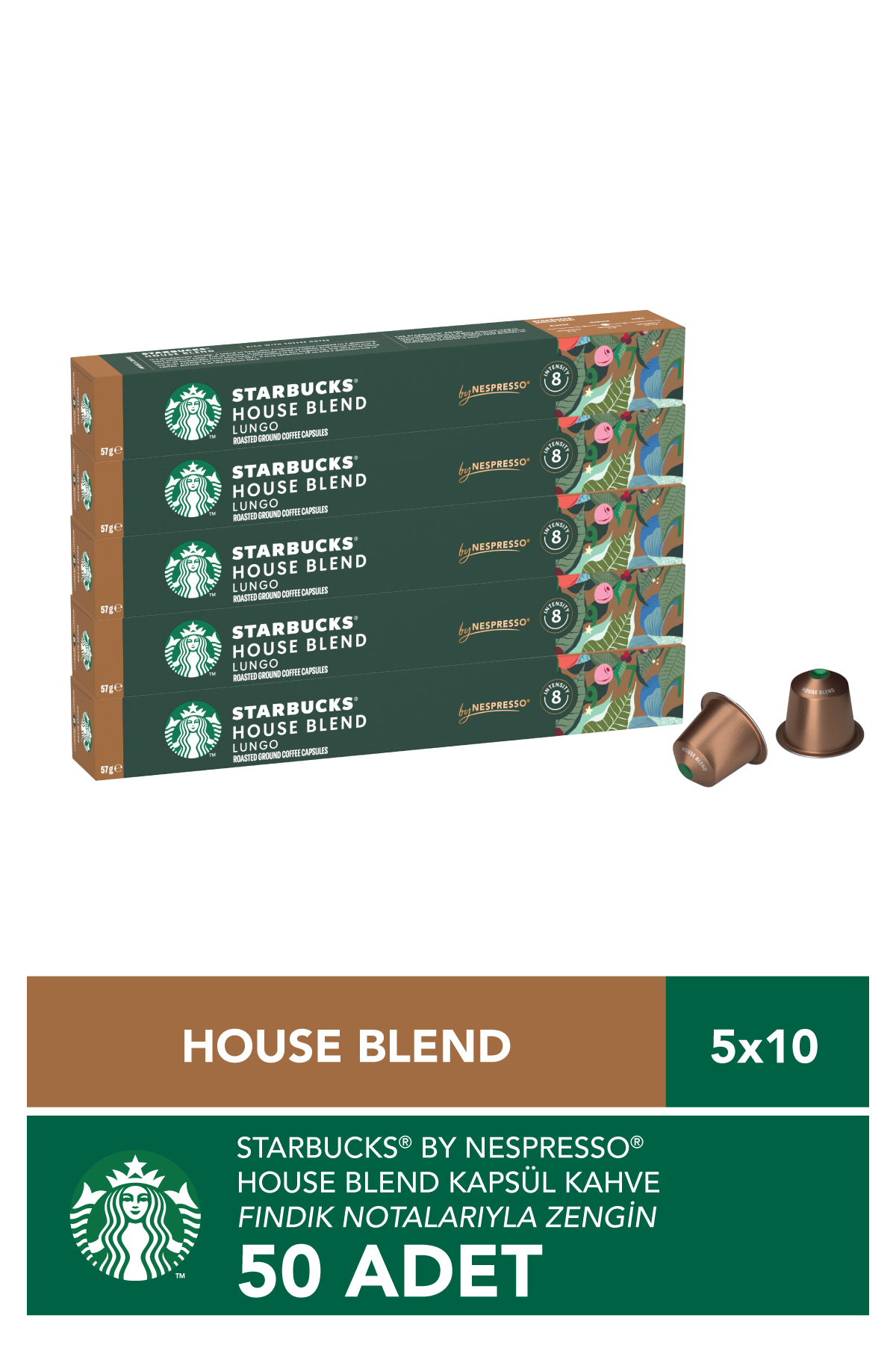 Starbucks Nespresso Uyumlu Kapsül By Nespresso House Blend Kapsül Kahve 5 X 10 adet