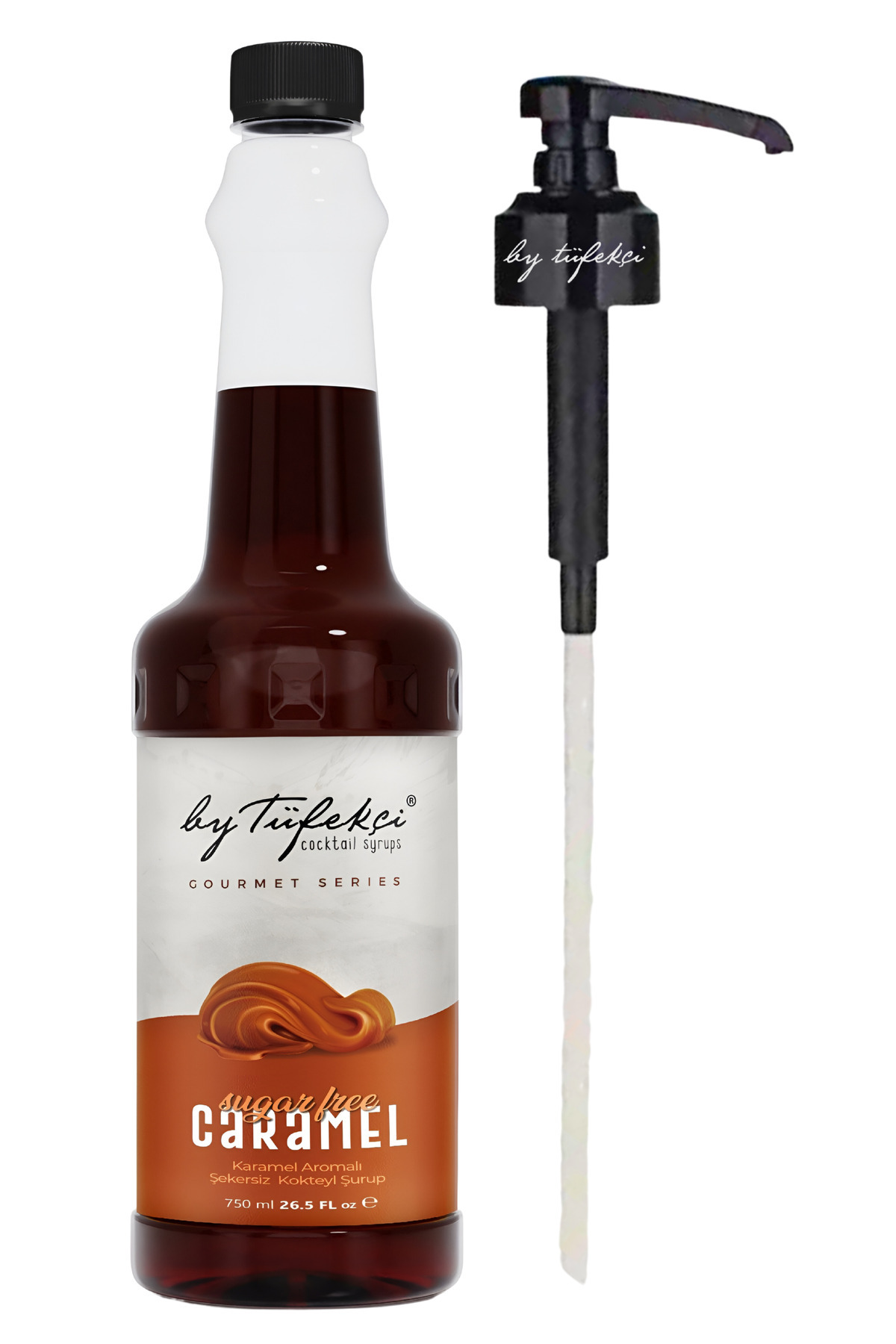 By Tüfekçi Gourmet Series Şekersiz Karamel Kahve Şurubu 750 ML | 0 Şeker 0 Kalori | Şurup Pompası