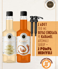 sweet heaven Beyaz Çikolata ve Karamel Kahve Şurubu 700ml 2 Pompa Hediye