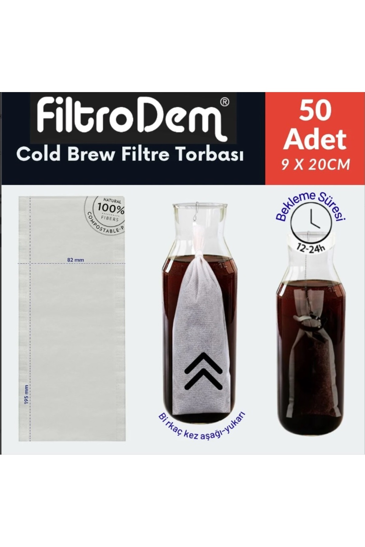 Filtrodem Coldbrew Kahve Demleme Filtre Torbası 9x20 cm (1 Lt. içindir)