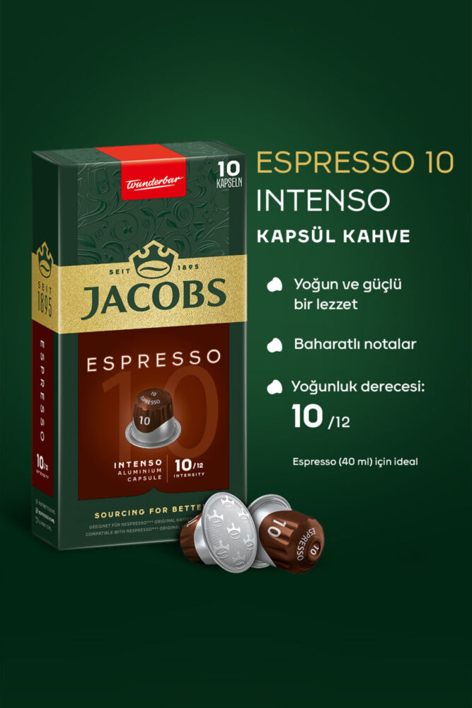 Jacobs Espresso 10 Intenso Nespresso Uyumlu Alüminyum Kapsül Kahve 10 Adet X 5 Paket - Görsel 2
