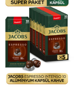 Jacobs Espresso 10 Intenso Nespresso Uyumlu Alüminyum Kapsül Kahve 10 Adet X 5 Paket