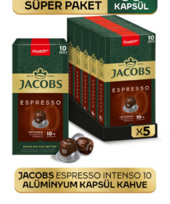 Jacobs Espresso 10 Intenso Nespresso Uyumlu Alüminyum Kapsül Kahve 10 Adet X 5 Paket