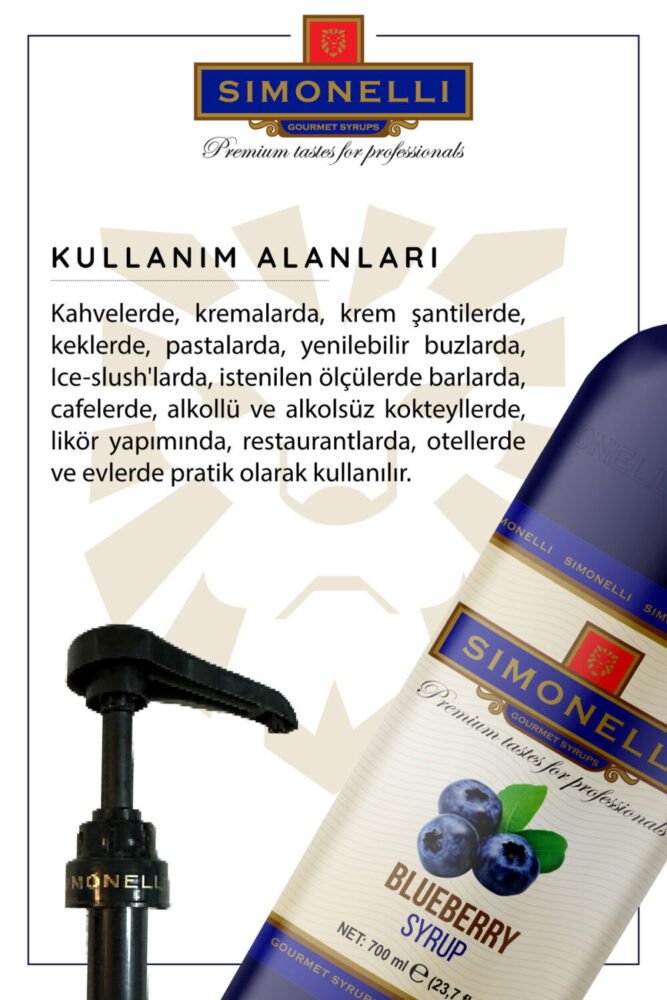 Simonelli Kahve Ve Kokteyl Şurubu Yaban Mersini Aromalı 700 ml Pompa Hediyeli - Görsel 3