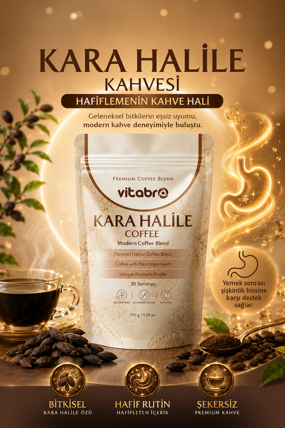 Vitabro Kara Halile Kahvesi 150 g 30 Servis Şekersiz Bitkisel Kahve Karışımı