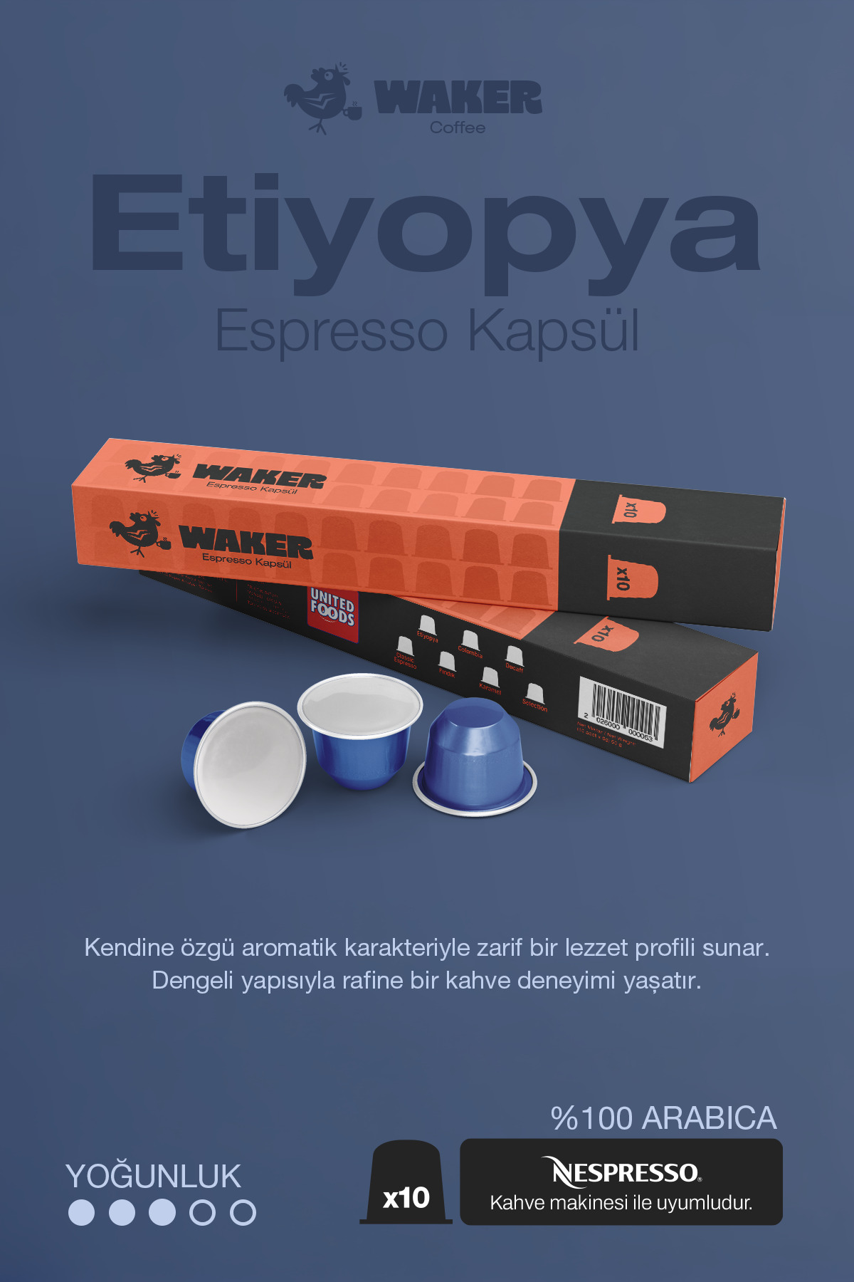 United Foods Waker Etiyopya Kahvesi 10 Kapsül - Özel Harman Premium Kahve