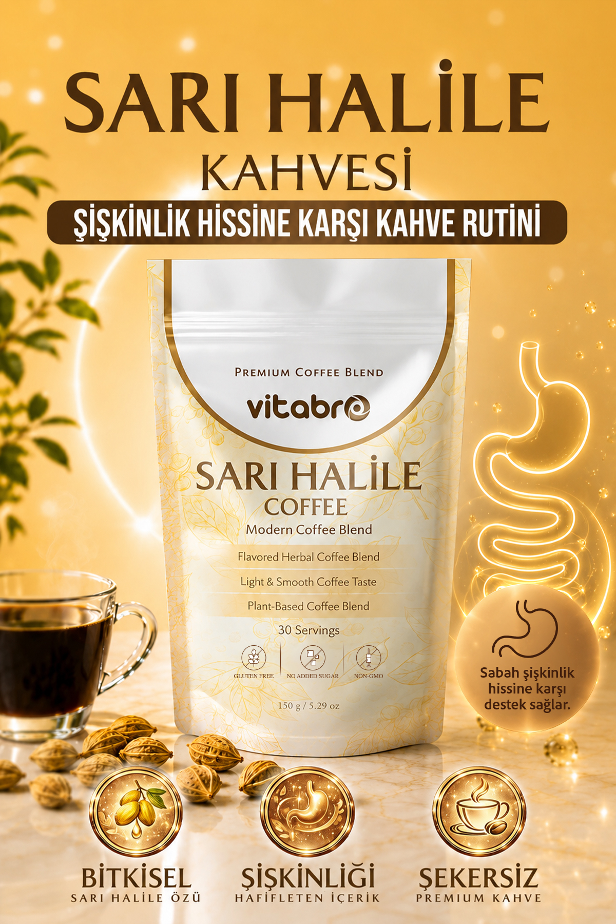 Vitabro Sarı Halile Kahvesi 150 g 30 Servis Şekersiz Hafif İçimli Bitkisel Kahve