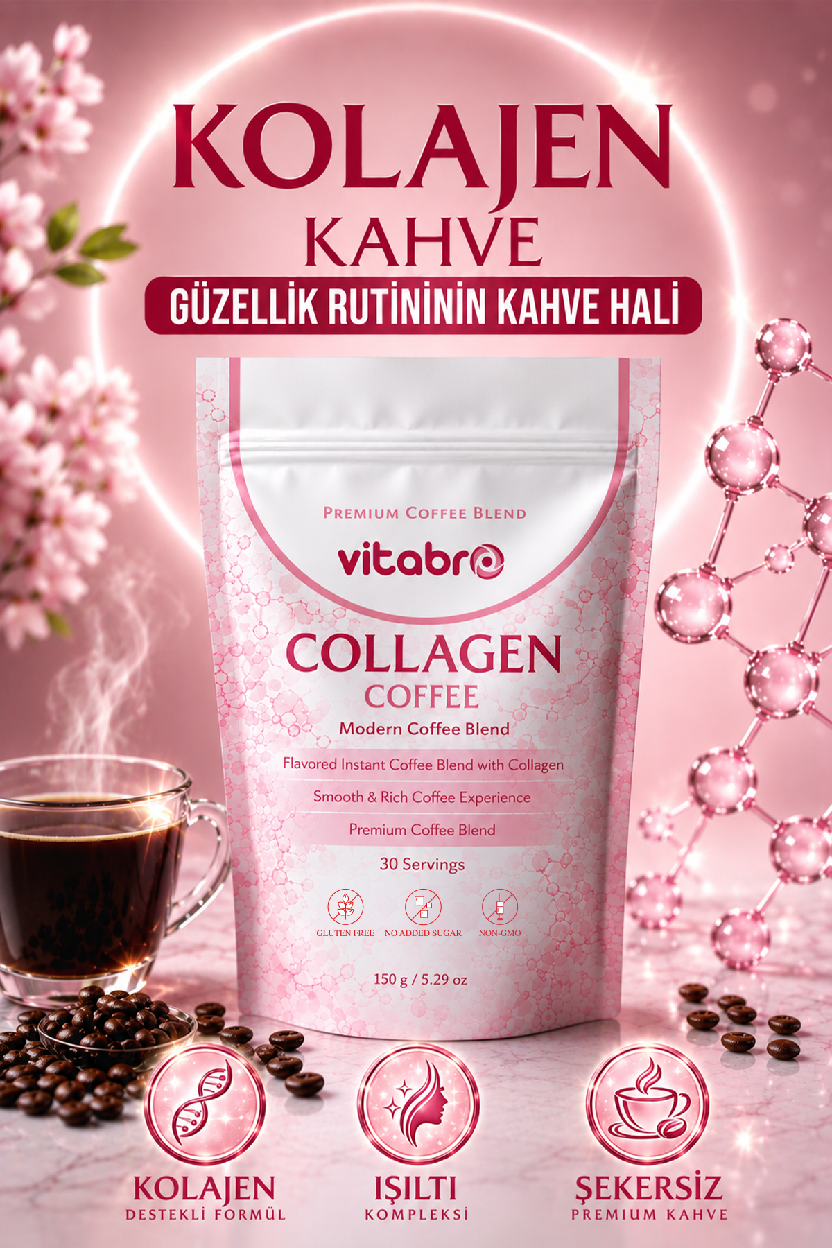 Vitabro Collagen Coffee 150 g 30 Servis Şekersiz Kolajen İçerikli Kahve Karışımı