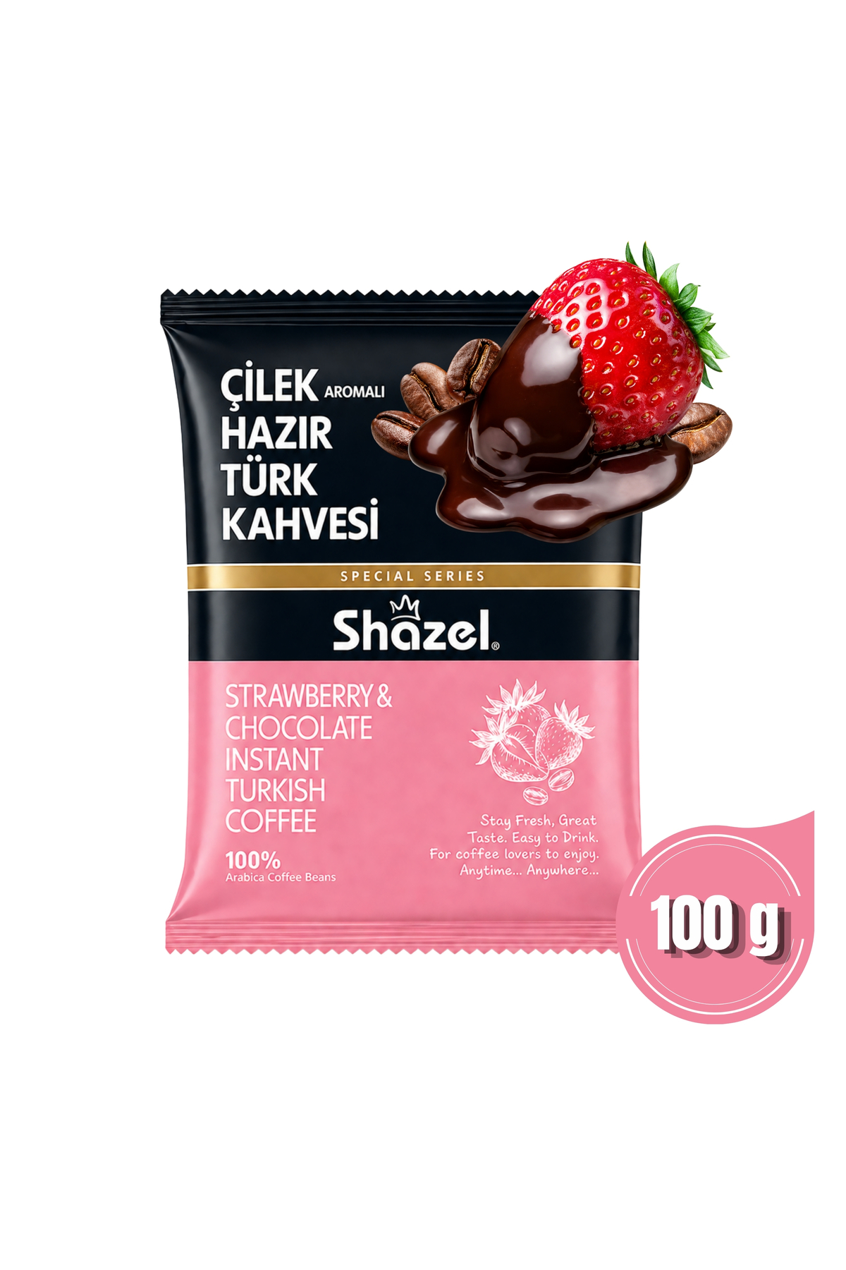 Shazel Çilekli Hazır Türk Kahvesi 100gr | Doğal Çilek Aromalı | Özel Seri