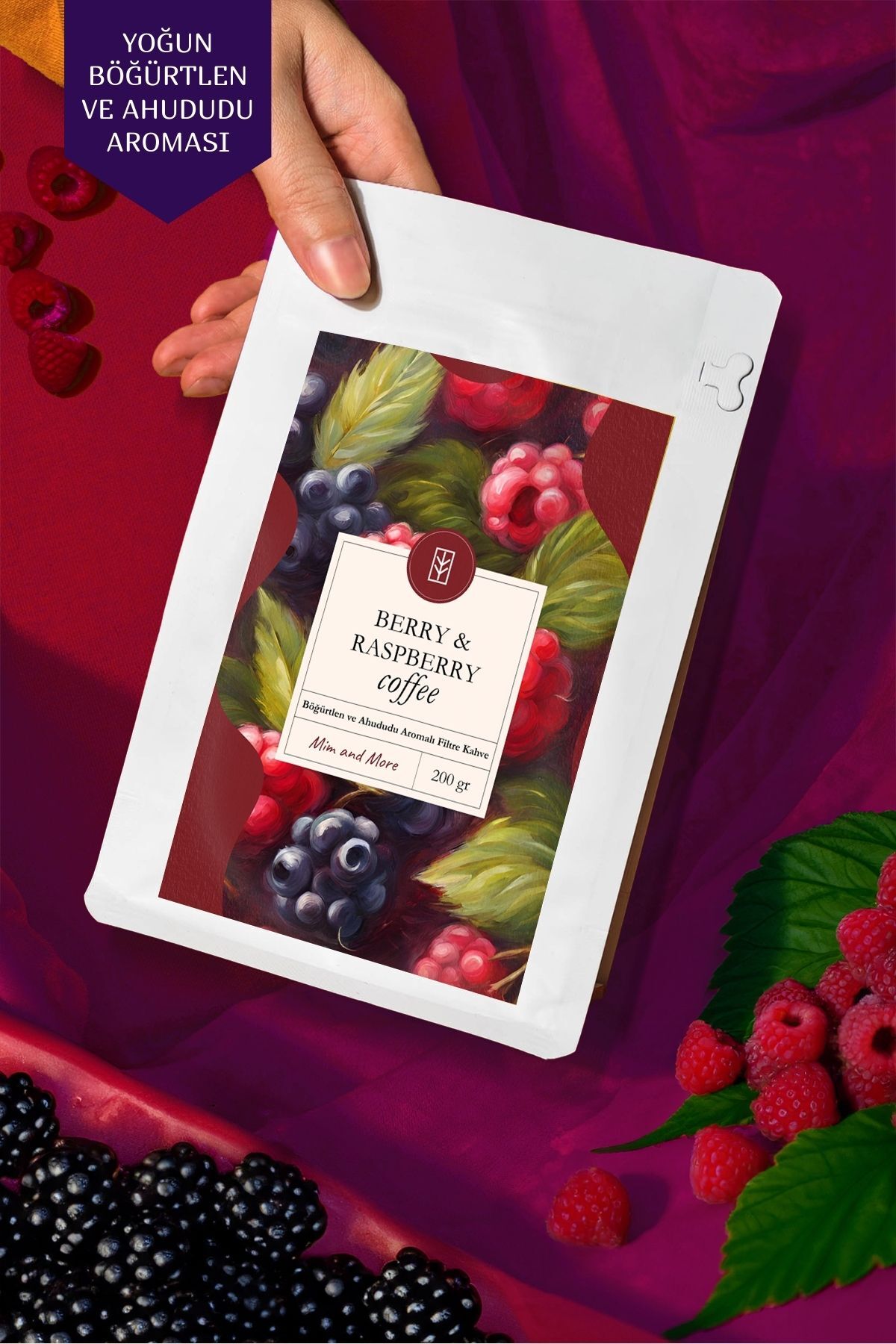 Mim and More Berry & Raspberry Coffee - Böğürtlen Ve Ahududu Aromalı Kahve Filtre Kahve, 200 gr