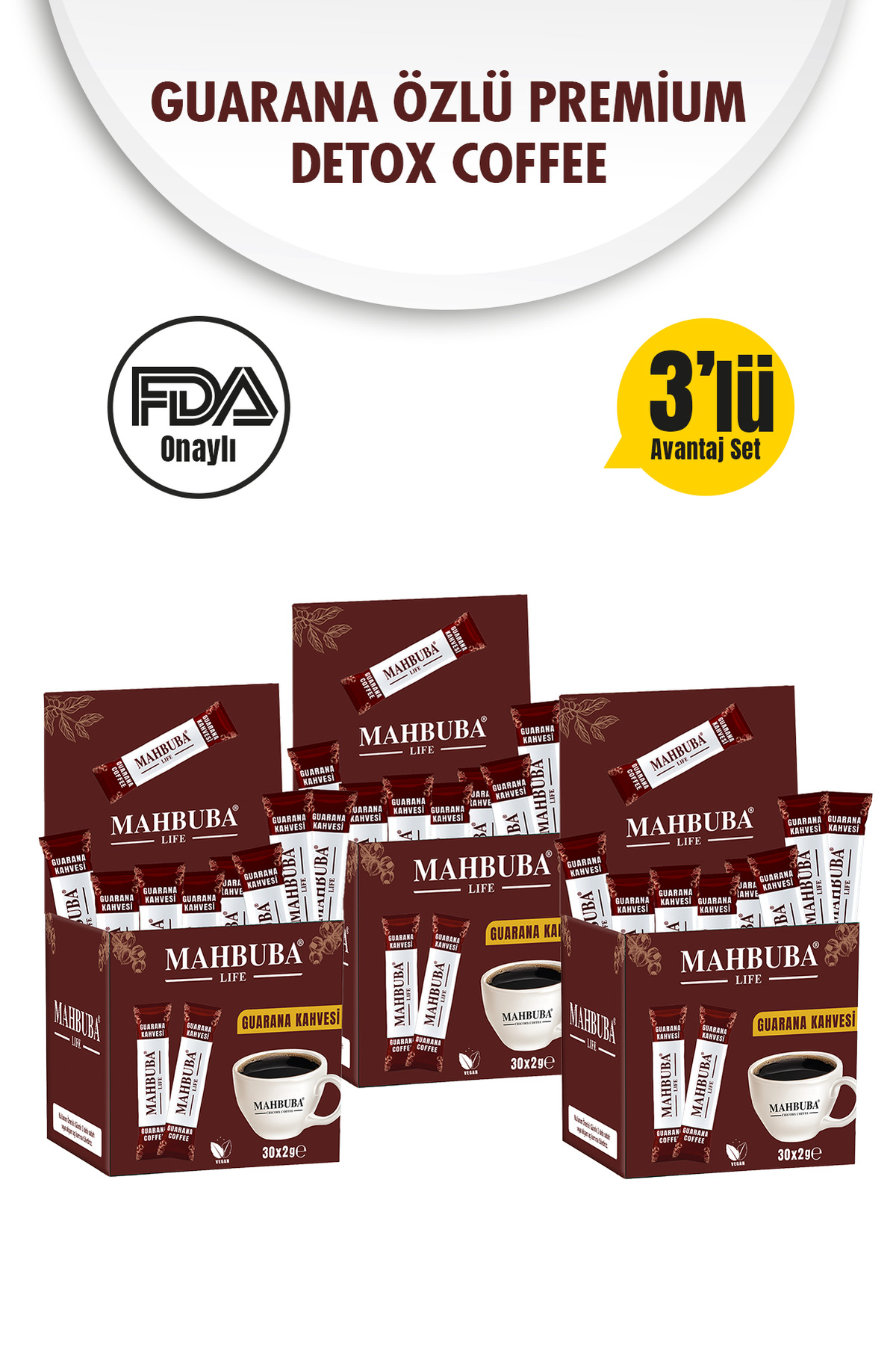 Mahbuba Guarana Özlü Premium Kahve Gün Boyu Enerji 3x60gr ( 3 Aylık 90 Kullanım )