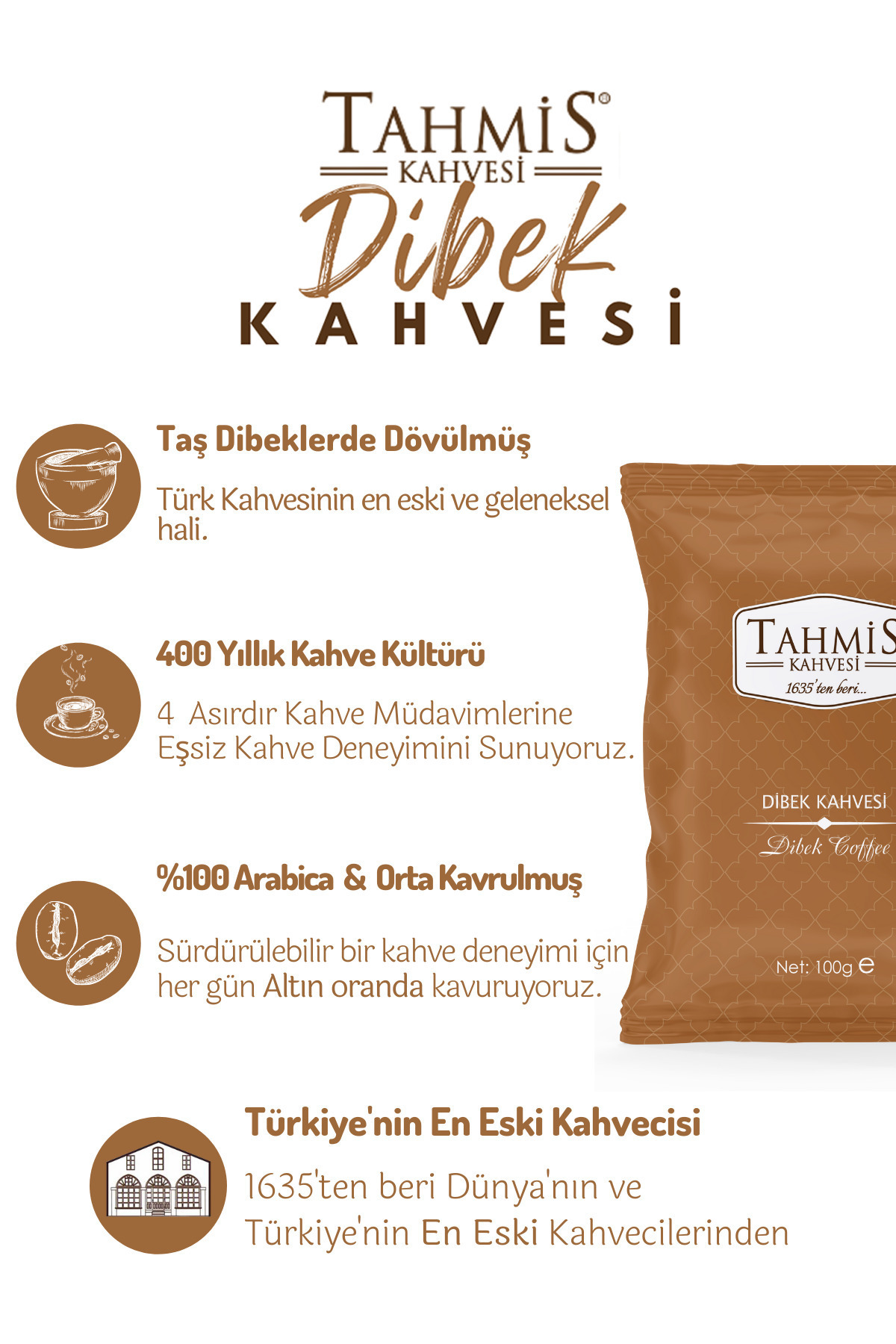 Tahmis Tek Paket Sade Dibek Türk Kahvesi 100 Gr