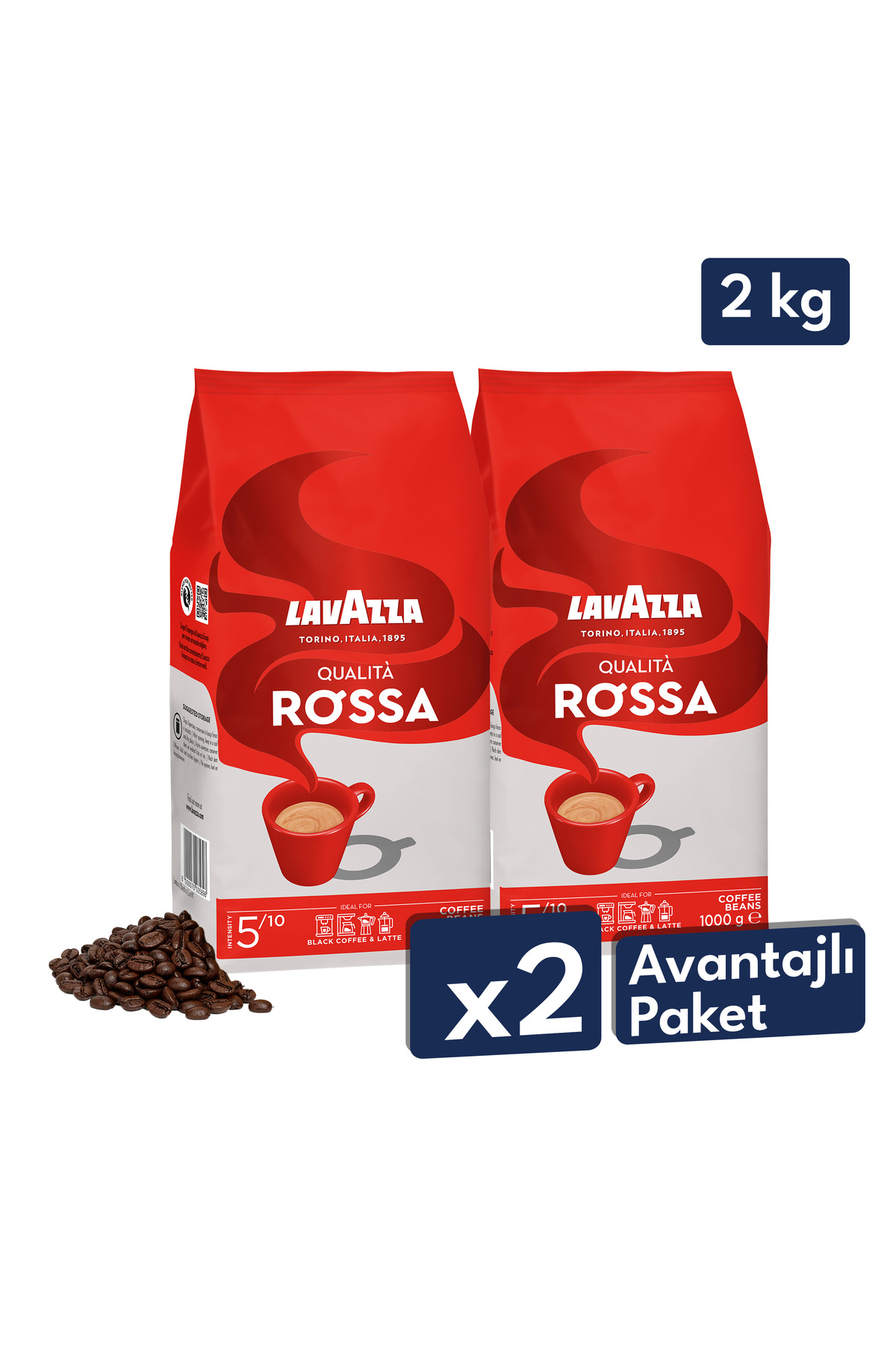 LavAzza Qualita Rossa Espresso Çekirdek Kahve 1 kg | 2'li Avantajlı Paket
