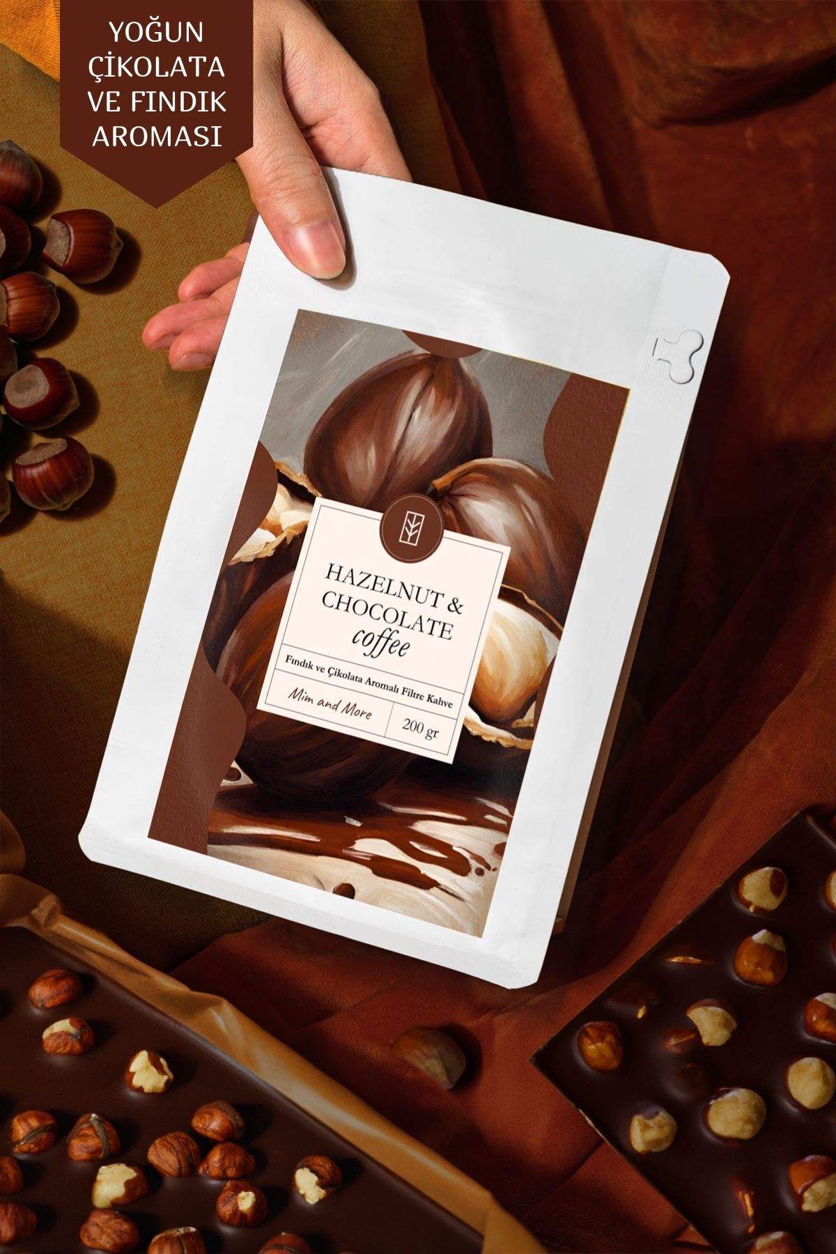 Mim and More Hazelnut & Chocolate Coffee Fındık Ve Çikolata Aromalı Kahve Filtre Kahve, 200 gr