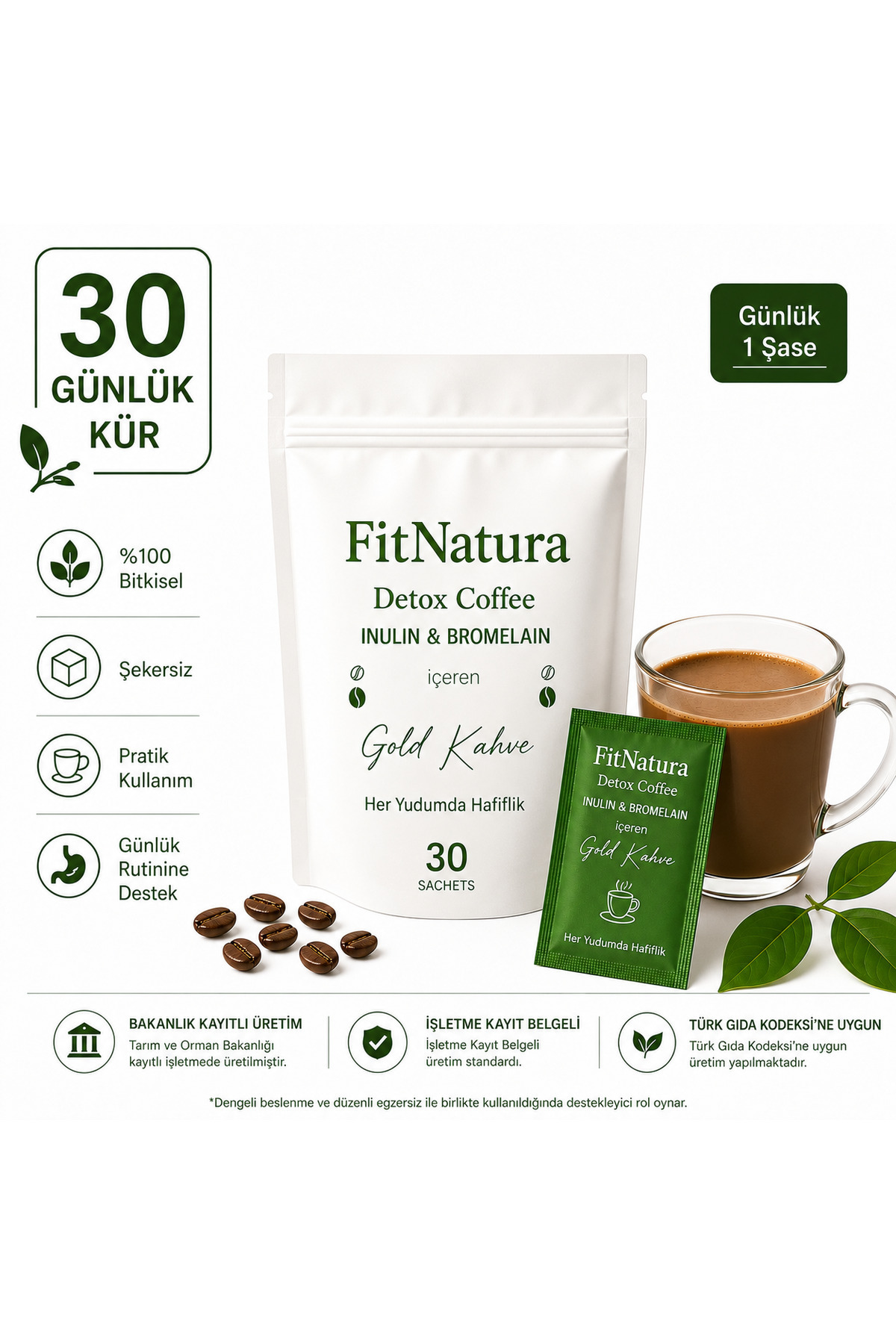 FitNatura Inülin & Bromelain Gold Detox Coffee – 30 Günlük Kür -