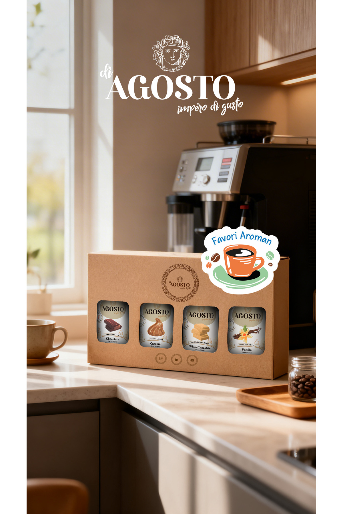 AGOSTO Tanışma Seti-4x120 ml-Çikolata-Karamel-Beyaz Çikolata-Vanilya (Kahve Şurubu Seti)