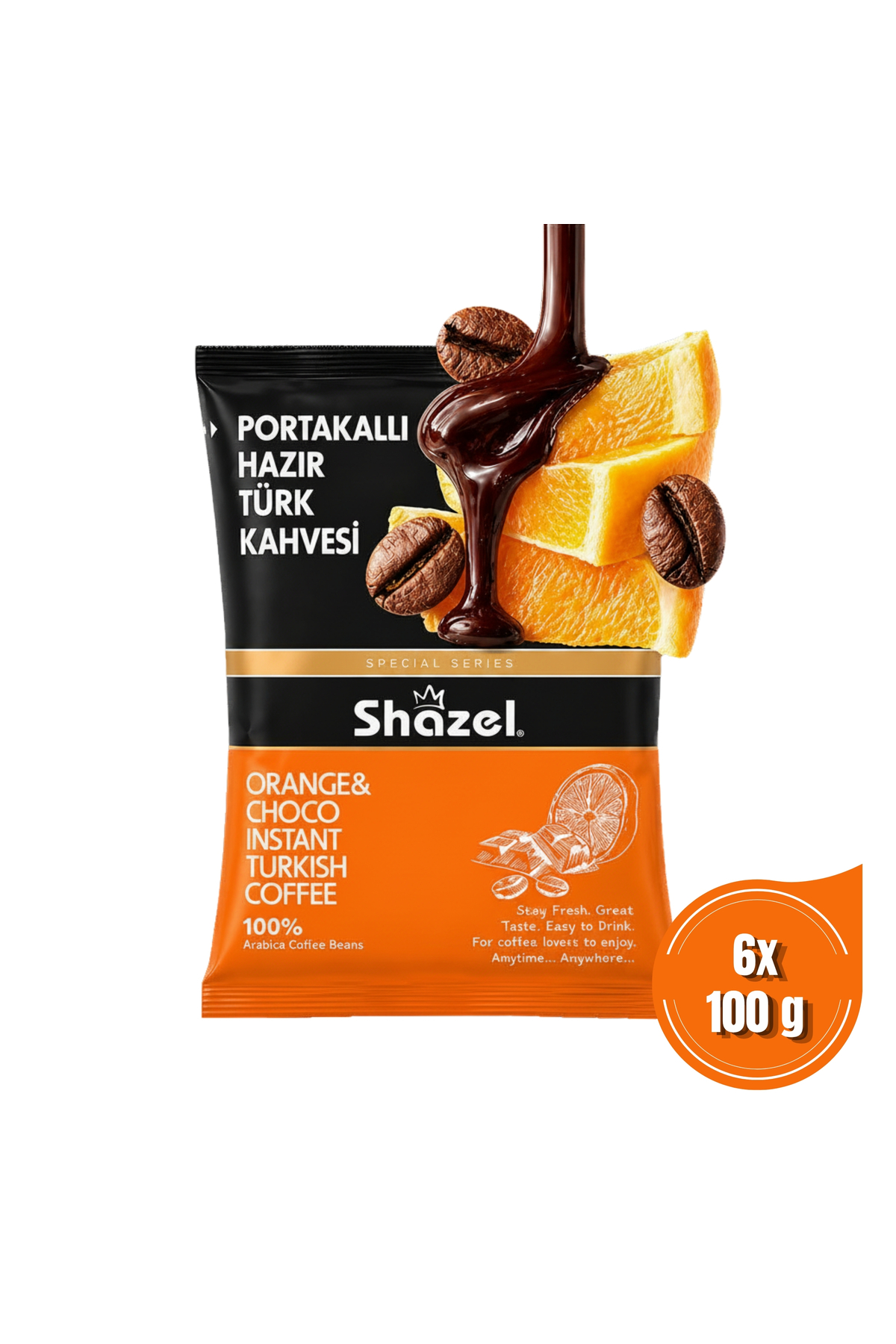 Shazel Portakallı Hazır Türk Kahvesi 100 gr X 6 Adet (AROMALI)