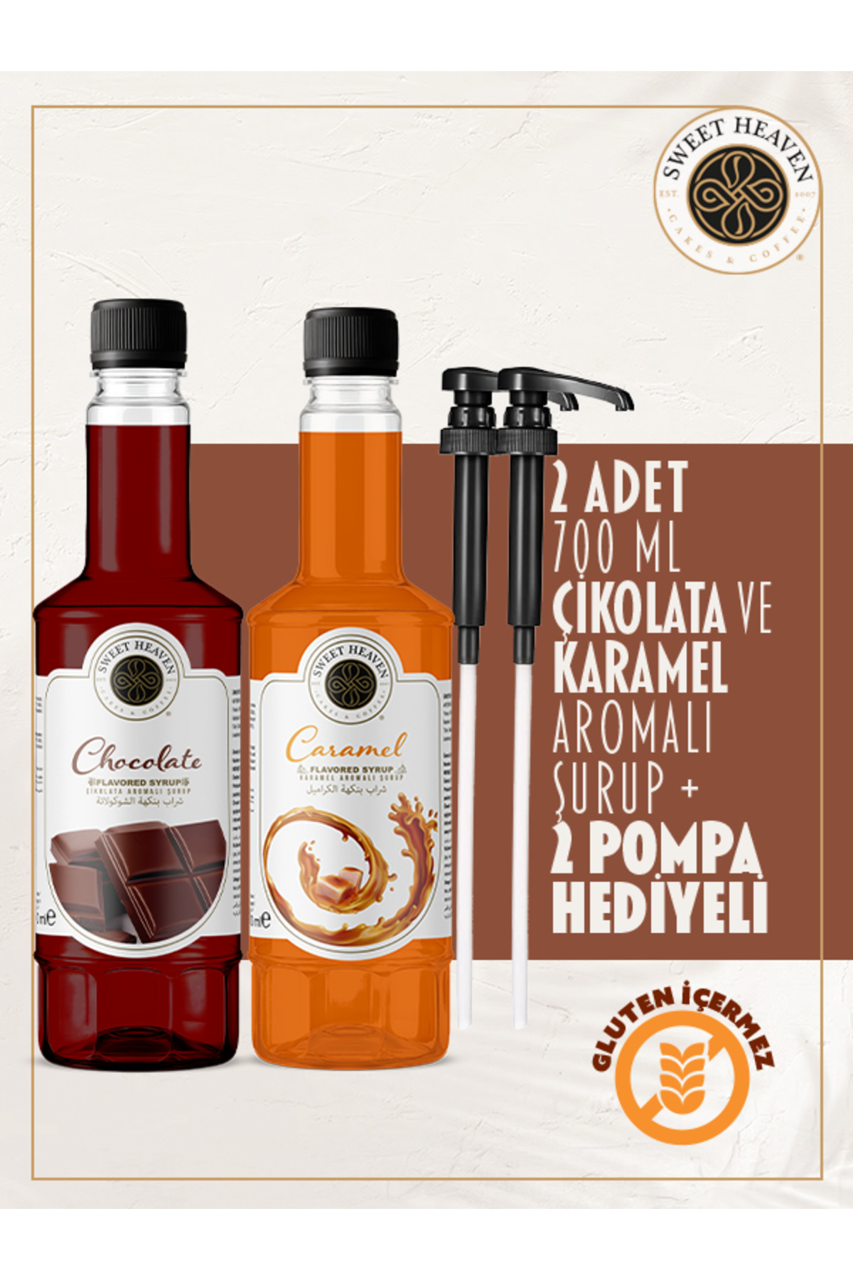 sweet heaven Çikolata ve Karamel 2li 700Ml Kahve Şurubu - Pompa Hediyeli