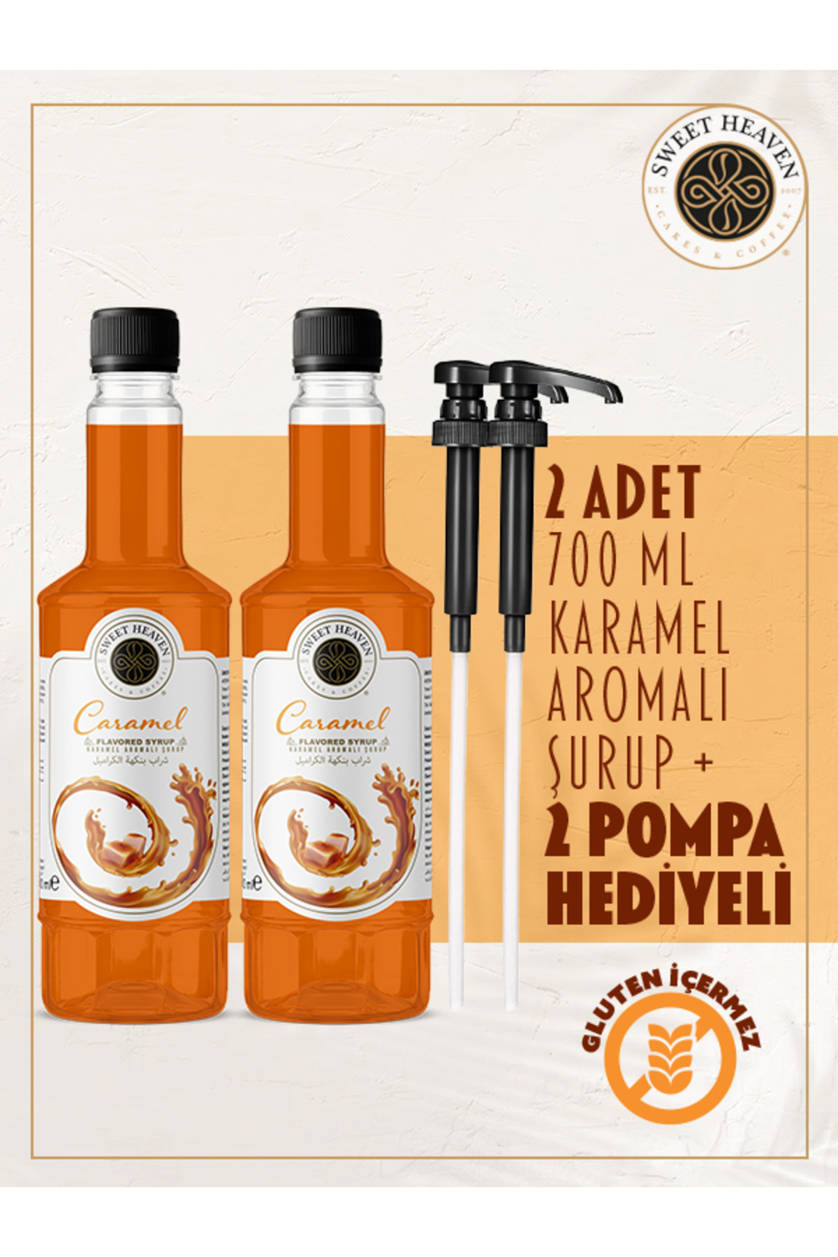 Karamel Aromalı 2 Adet Kahve Şurubu 700ml Pompa Hediye