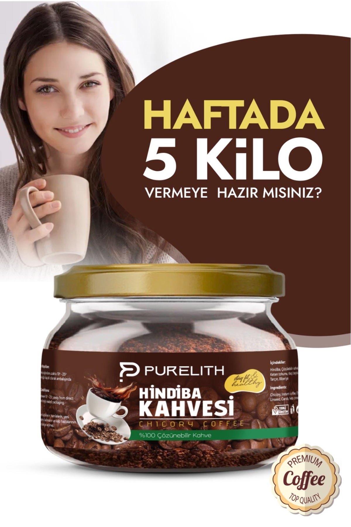 Purelith Zayıflamak kilo vermeye yardımcı Hindiba Diyet Kahvesi Özel Formül Etkisiyle Detox Form Kahve 150 gr