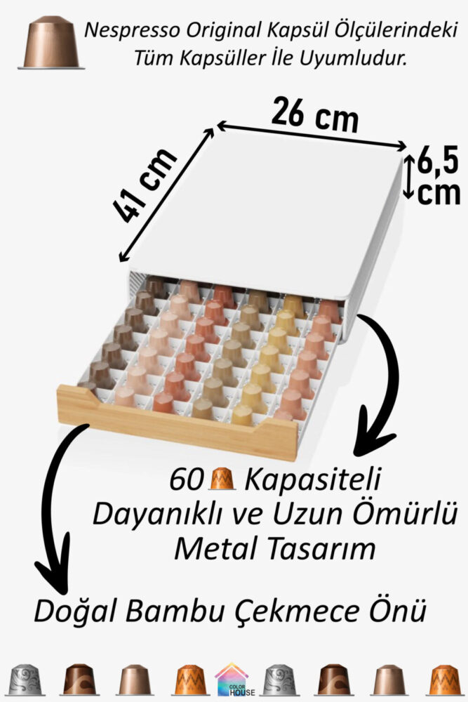 color house Kapsül Kahve Standı Nespresso Original Kapsül Ebatları Uyumlu Kahve Organizer ( Beyaz ) - Görsel 2