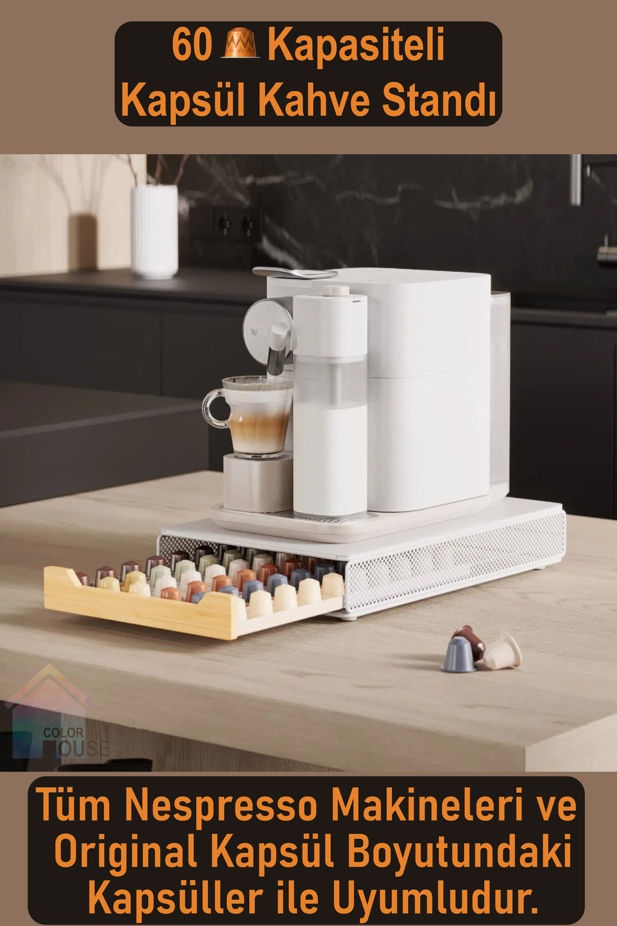 color house Kapsül Kahve Standı Nespresso Original Kapsül Ebatları Uyumlu Kahve Organizer ( Beyaz )