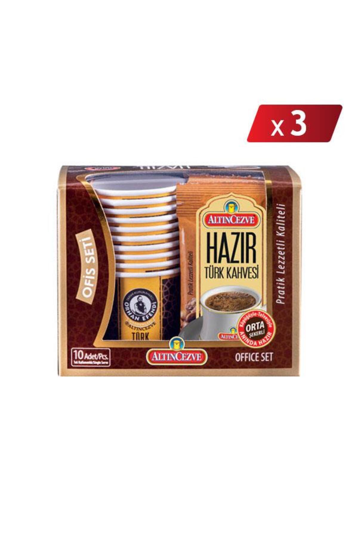 Altıncezve Altın Cezve Hazır Türk Kahvesi Ofis Seti Orta Şekerli 10 x 9 Gr - 3LÜ PAKET
