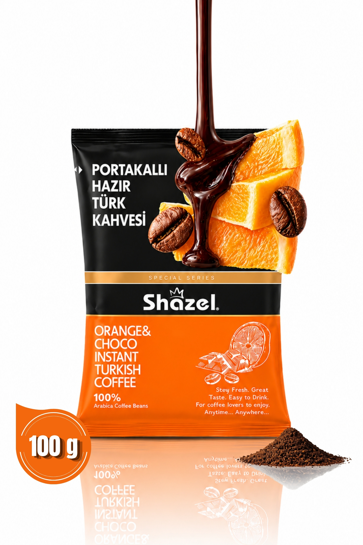 Shazel Portakallı Hazır Türk Kahvesi 100gr | Doğal Portakal Aromalı | Özel Seri