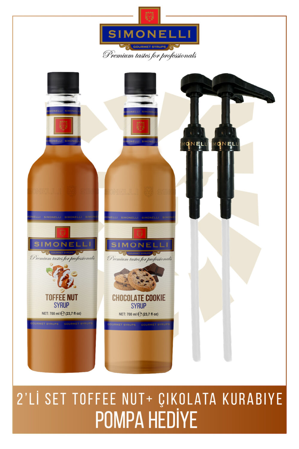Simonelli Kahve ve Kokteyl Şurubu 2’li Çikolatalı Kurabiye Toffee Nut 700 ml Pompa Hediye