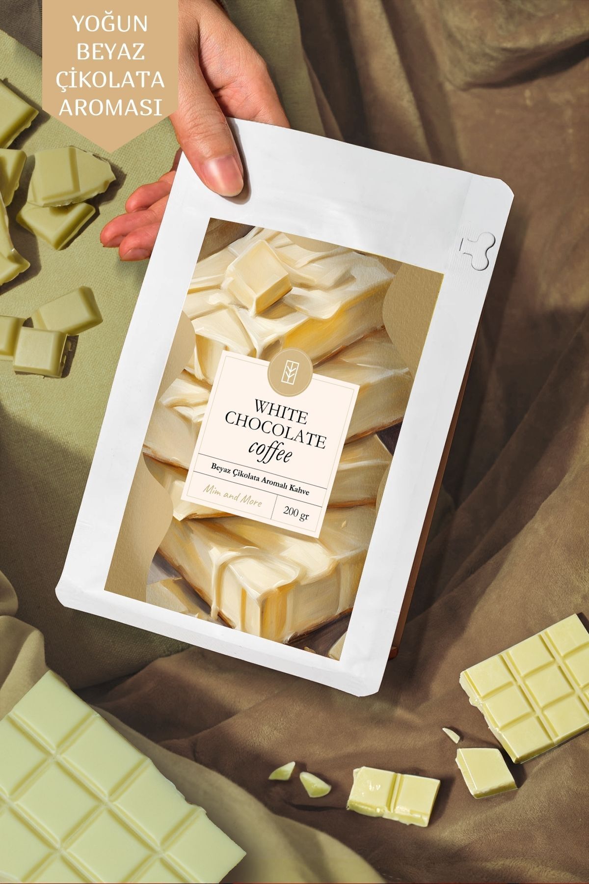 Mim and More White Chocolate Coffe - Beyaz Çikolata Aromalı Kahve Çekirdek Kahve, 200 gr
